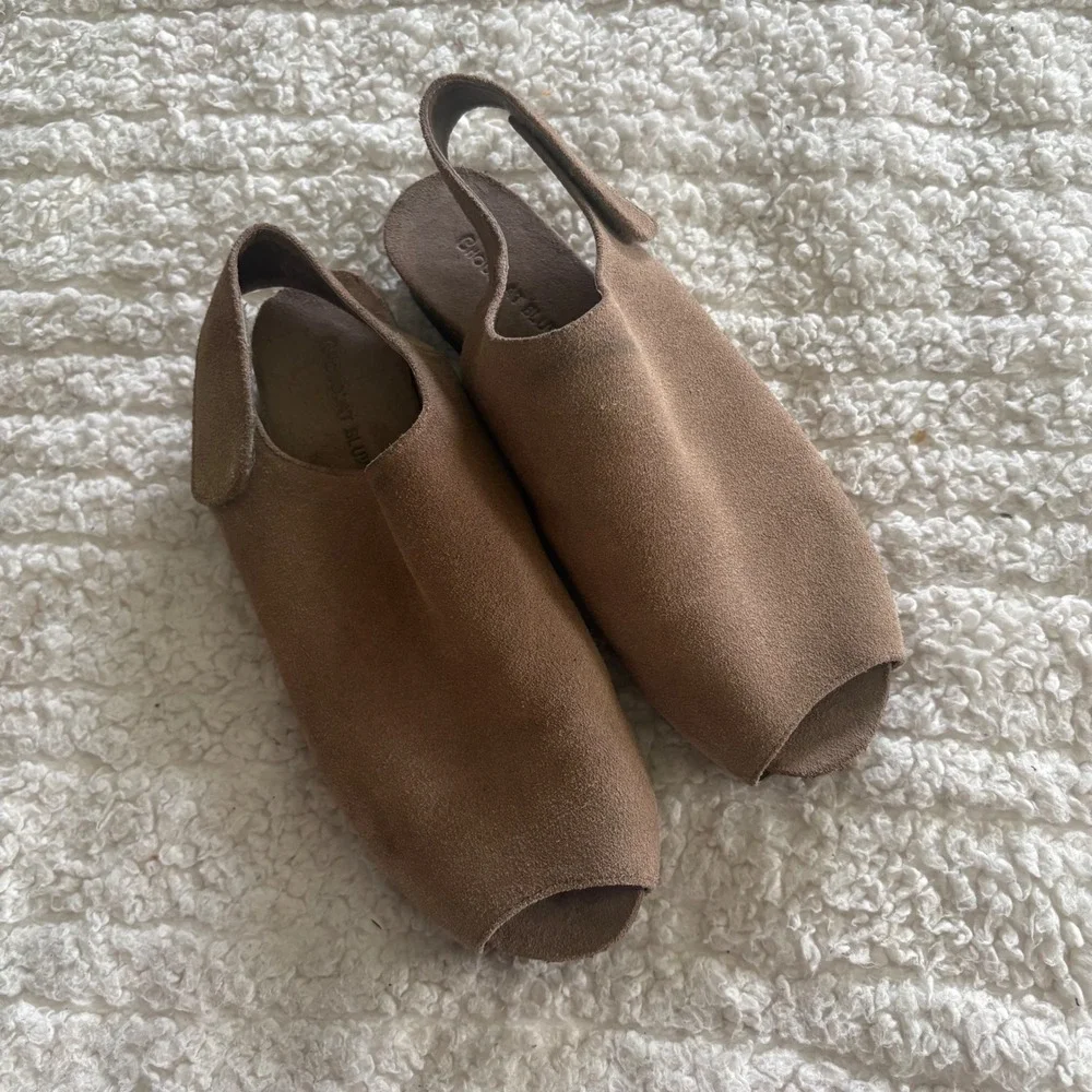 Chocolat Blu‎ Val Tan Suede Slingback Peep Toe Wedge Sandals Womens 8.5 Casual